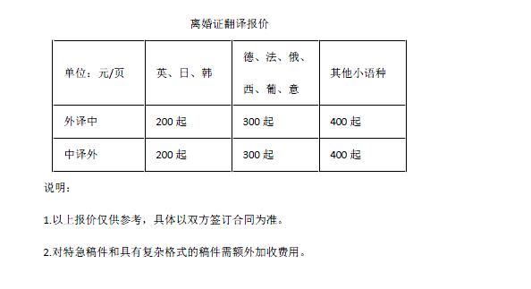 離婚證翻譯報(bào)價(jià)